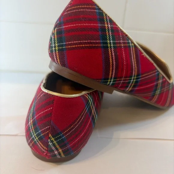 J.Crew Tartan Plaid Smoking Slipper Loafers Royal Stewart Red Flats Size 8.5 - Picture 6 of 8